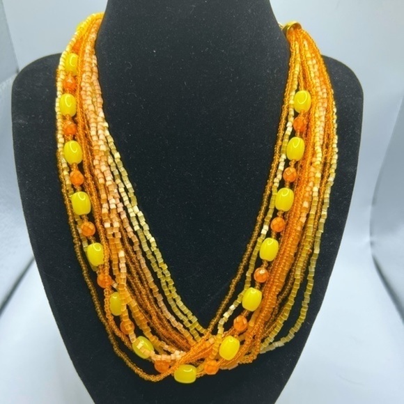 Orange Glass Seed Bead Necklace-13 Strands, Made In Czech Republic - Picture 2 of 5